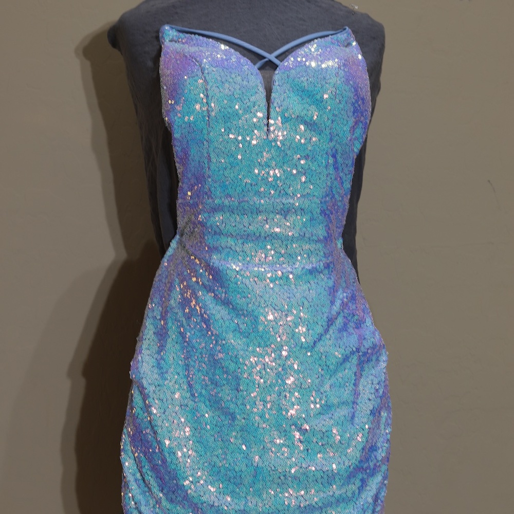 ALYCE plunging neckline sequin drawstring dress magic opal size 2
